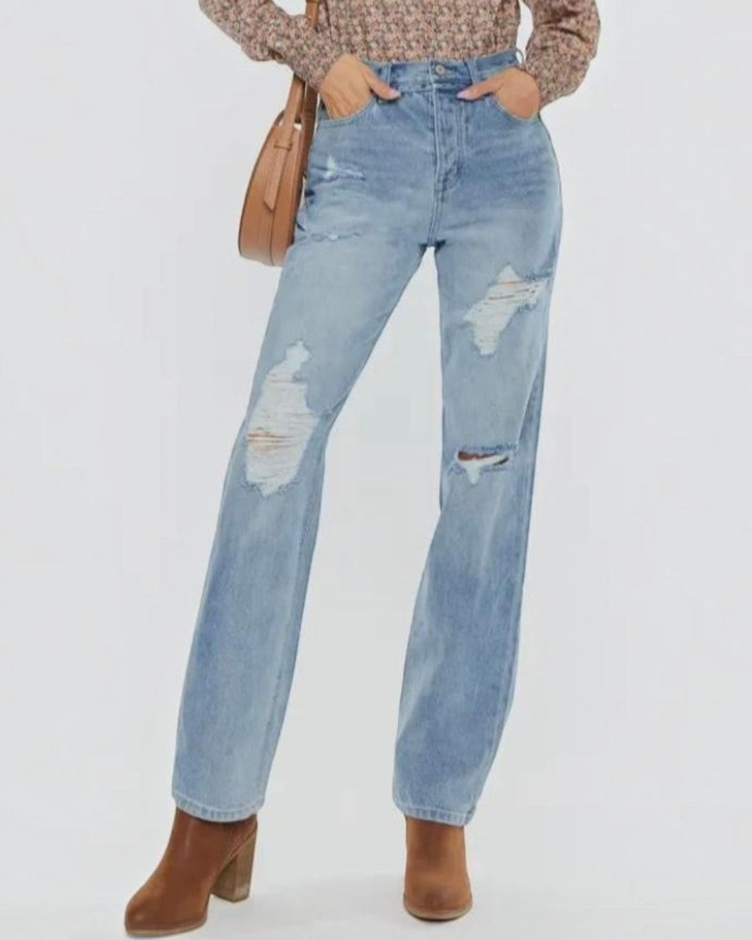 Kan Can Distressed Straight Leg Jeans - Calla Lily Cosmetics + CL kids