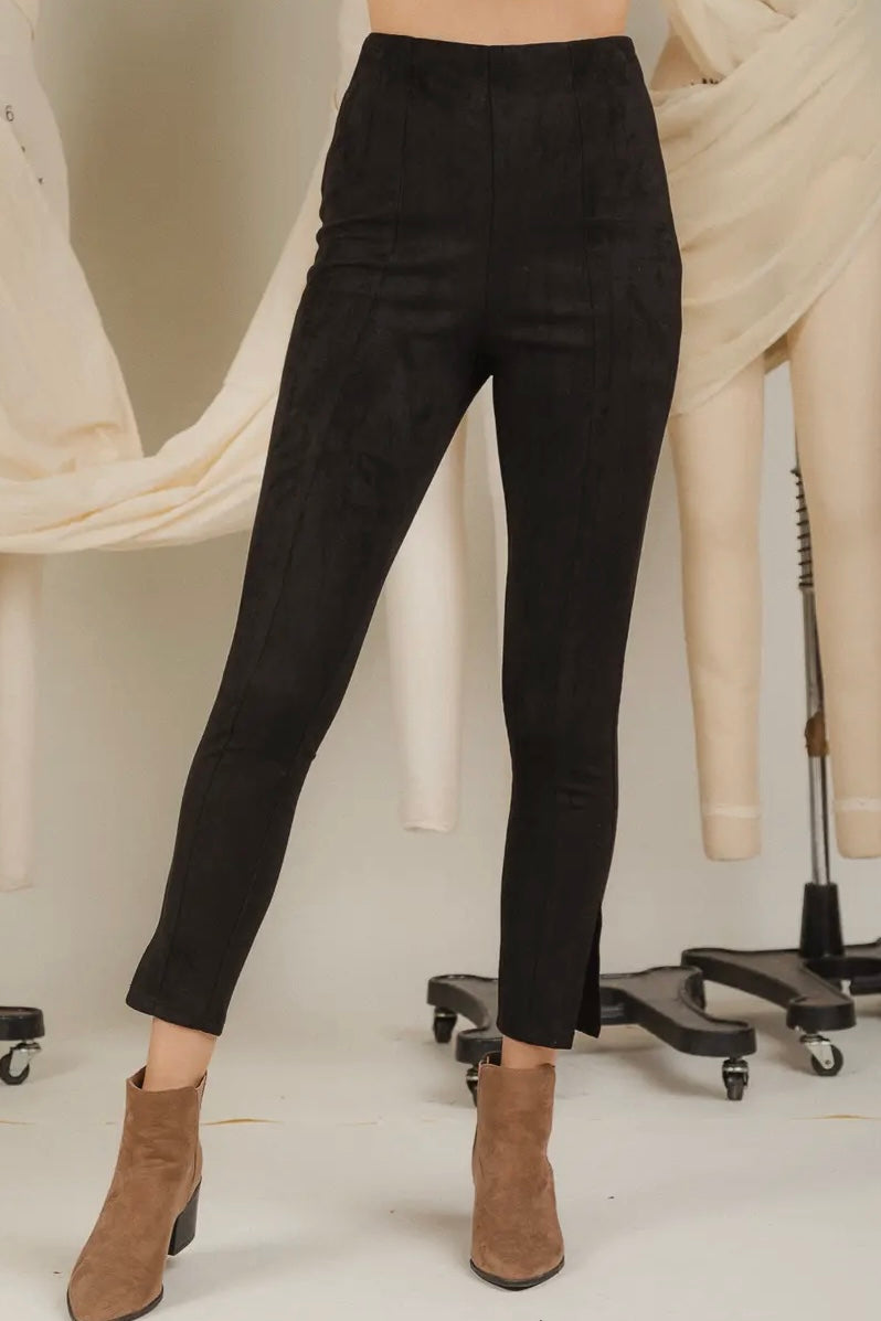 Faux Suede Leggings - Black