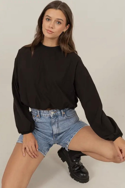 Black Cropped Top with Back Zipper