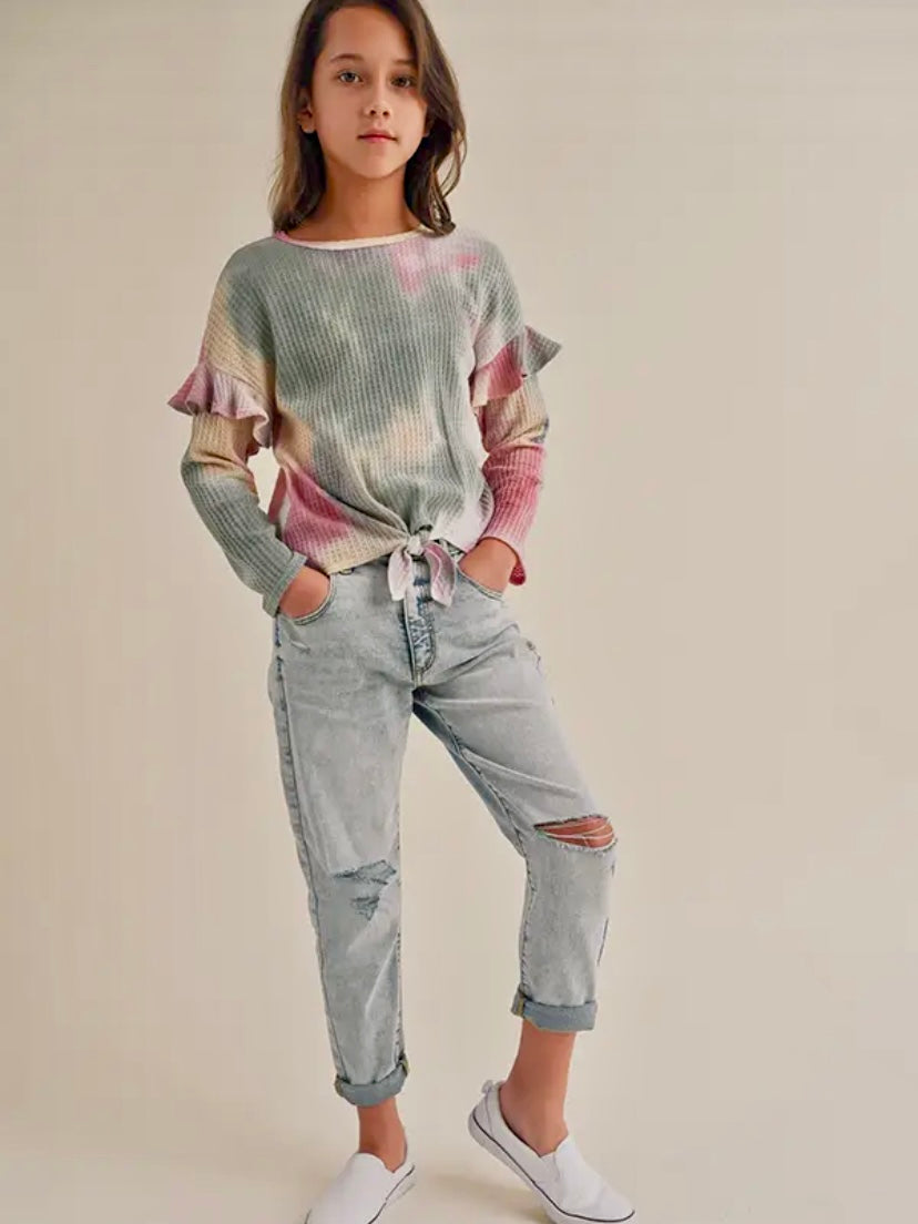 Long Sleeve Tie Dye Flutter Sleeve Top - Tween - Calla Lily Cosmetics + CL kids