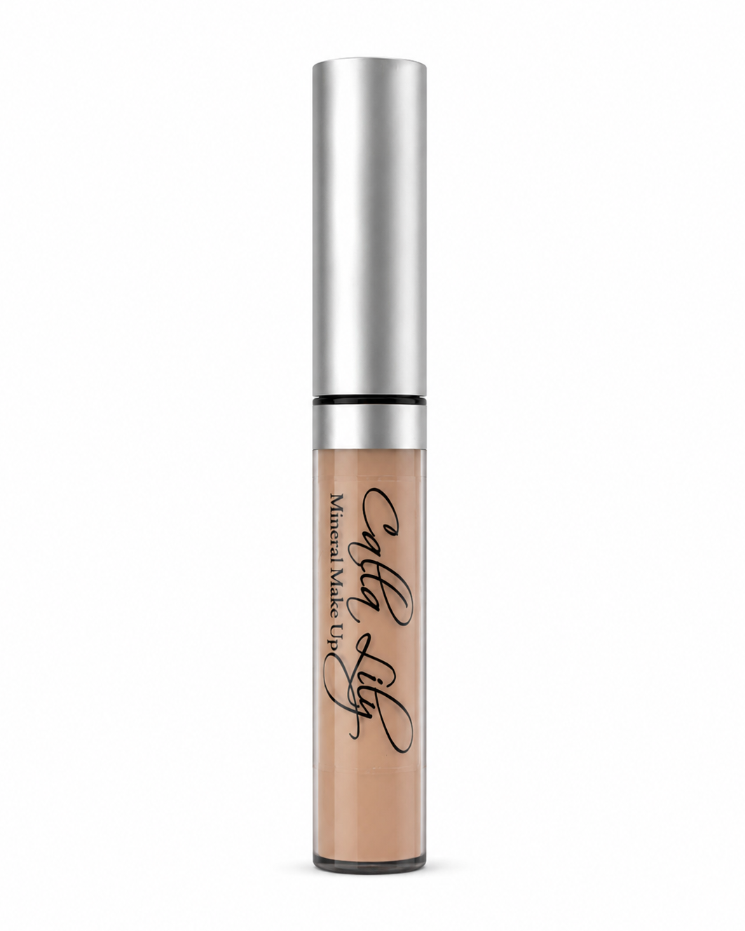Cosmetic concealer with silver applicator on a white background