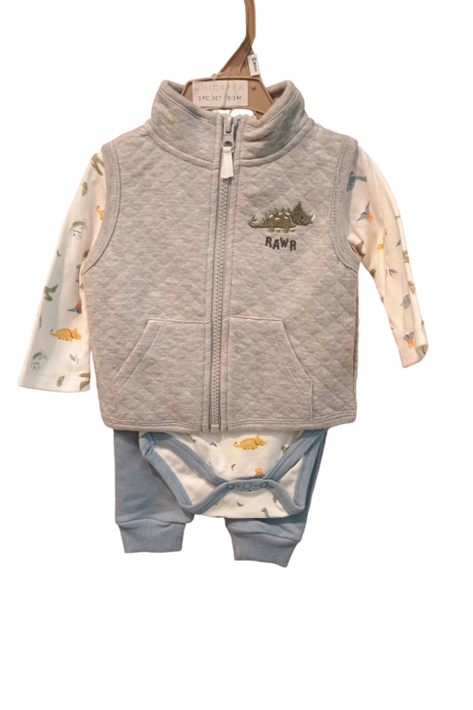 Baby boy 3-piece set with dinosaur on white background