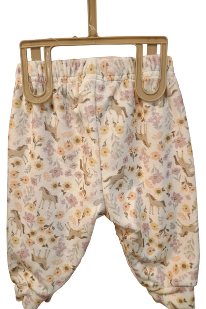 Pants with flowers and horses on white background