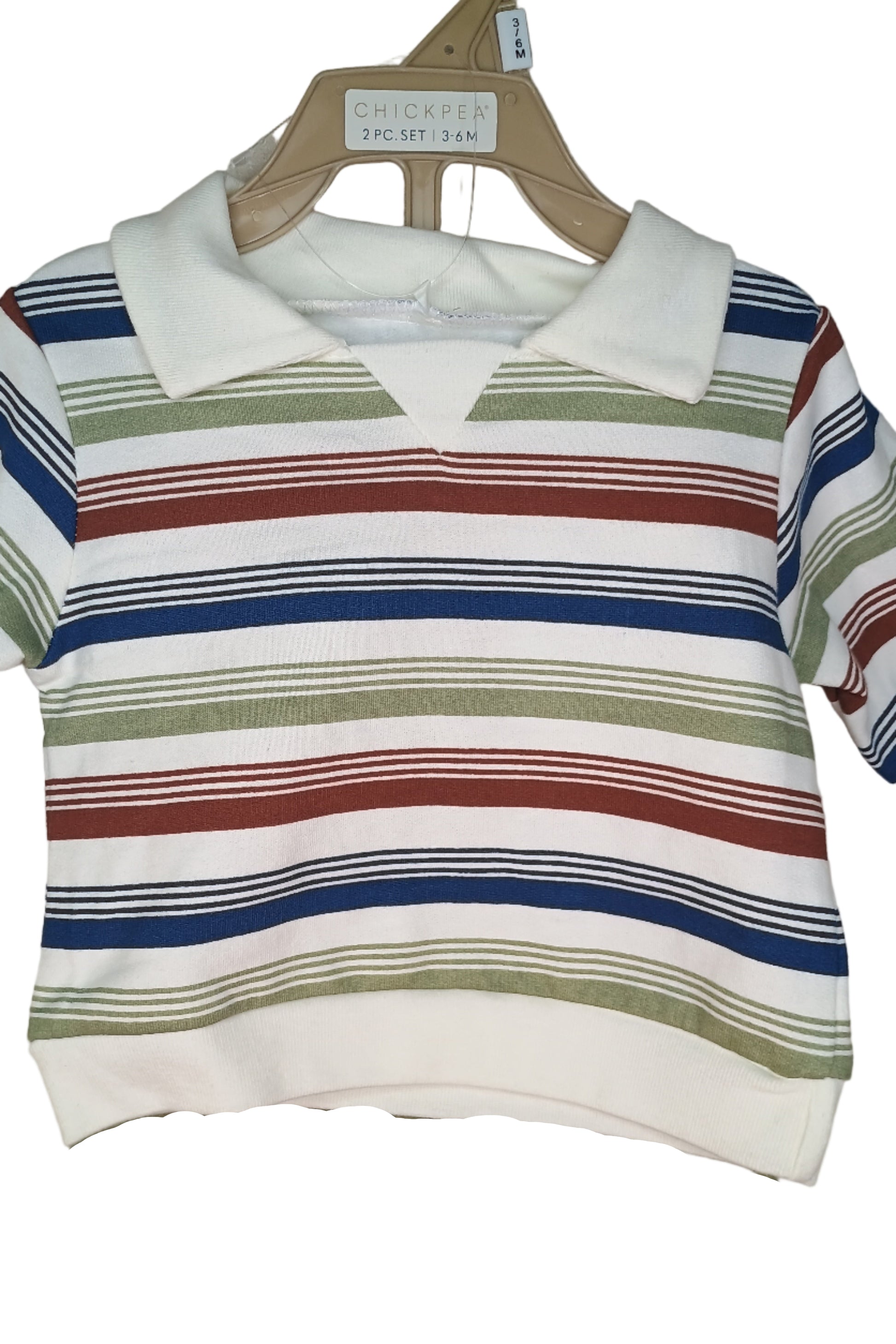 Striped shirt with multicolor pattern on a white surface