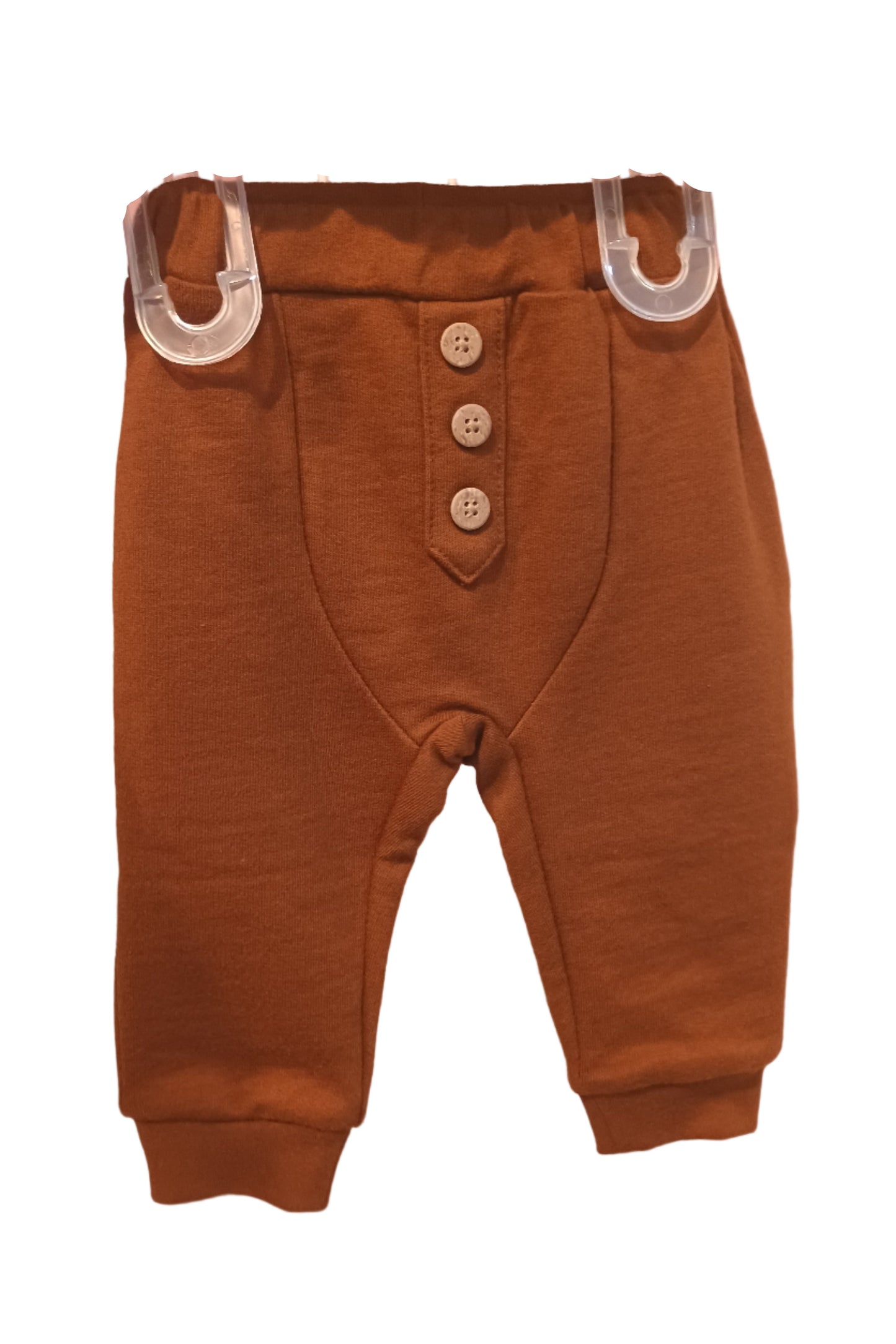 Brown children's pants with buttons on a white background