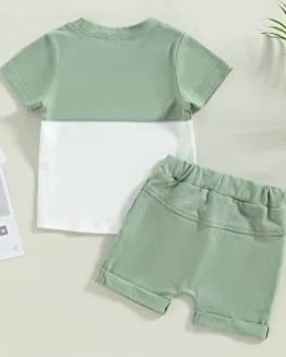 Green crop top and shorts set on a light background