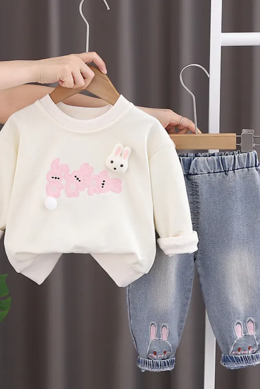 Cream Bunny Ears Sweatshirt Set