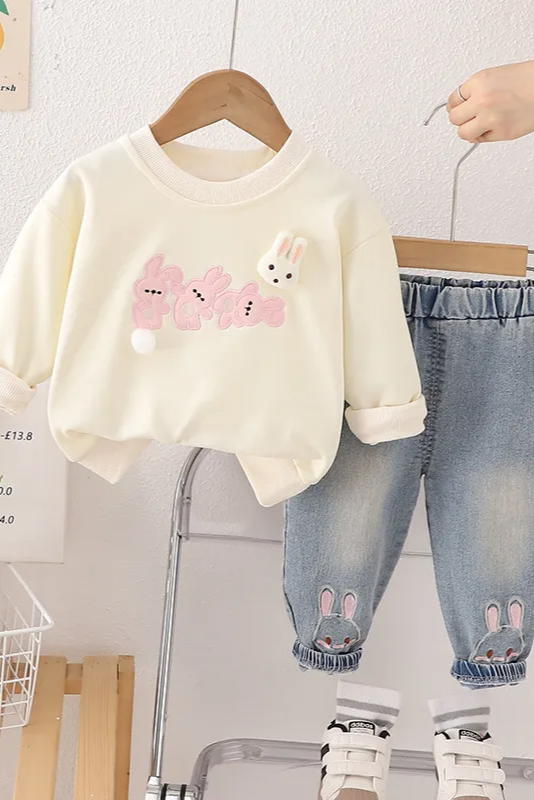 Cream Bunny Ears Sweatshirt Set