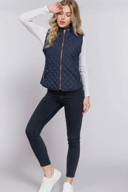 Navy Slim Fit Quilted Vest