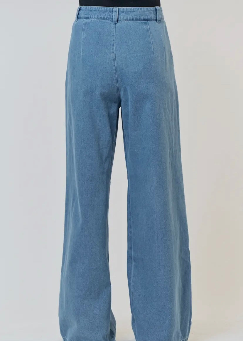 Denim Palazzo High Waist Pants