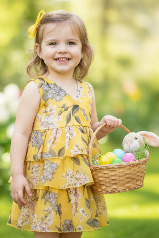Little Girls Yellow Floral Ruffle Dress 3T Little Girls Yellow Floral Ruffle Dress 3T