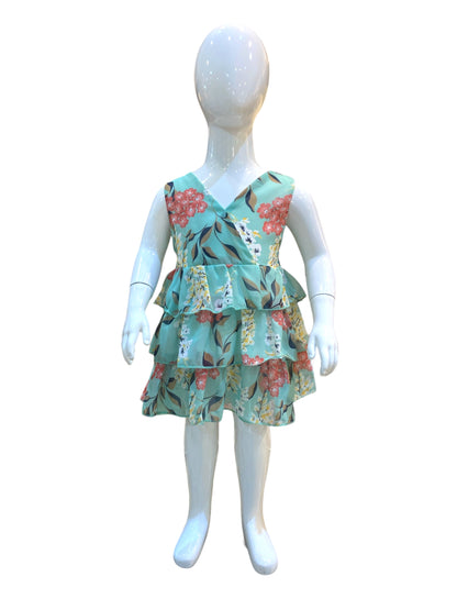 Little Girls Teal Floral Ruffle Dress - Calla Lily Cosmetics + CL kids