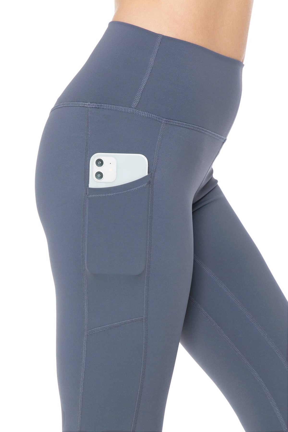 Gray leggings with a pocket on a white background