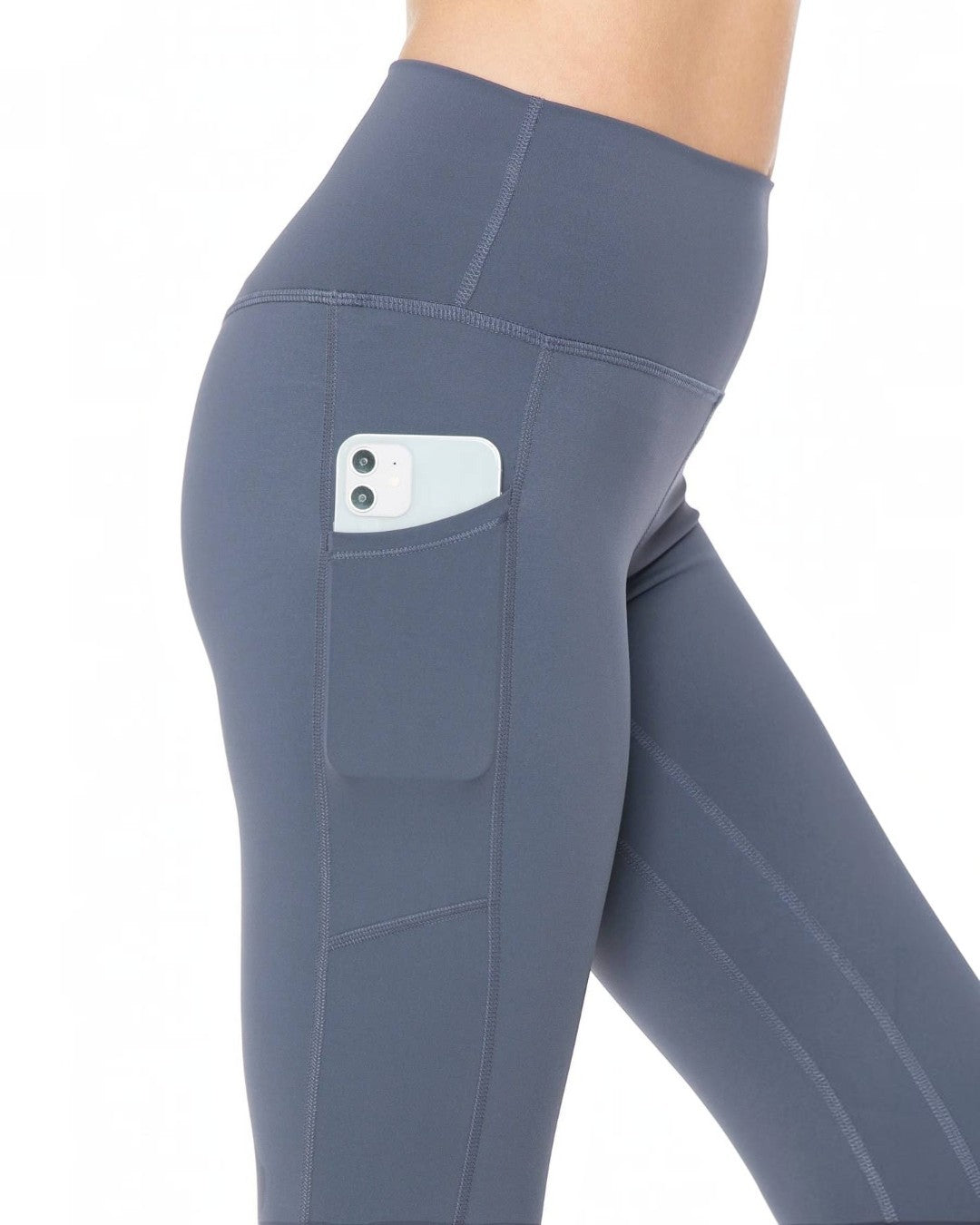 Gray leggings with a pocket on a white background