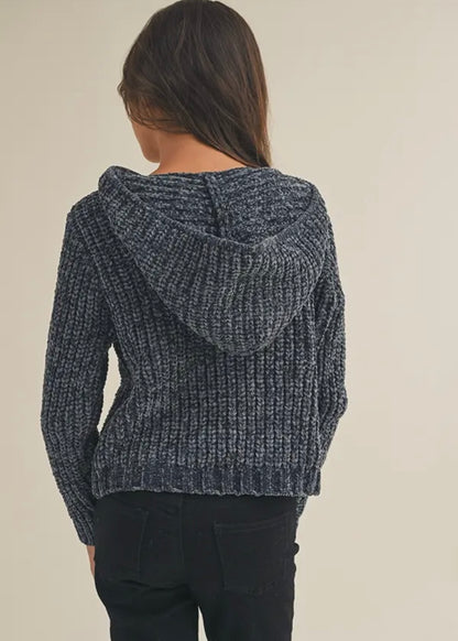 Grey Hooded Pullover Sweater- Tween