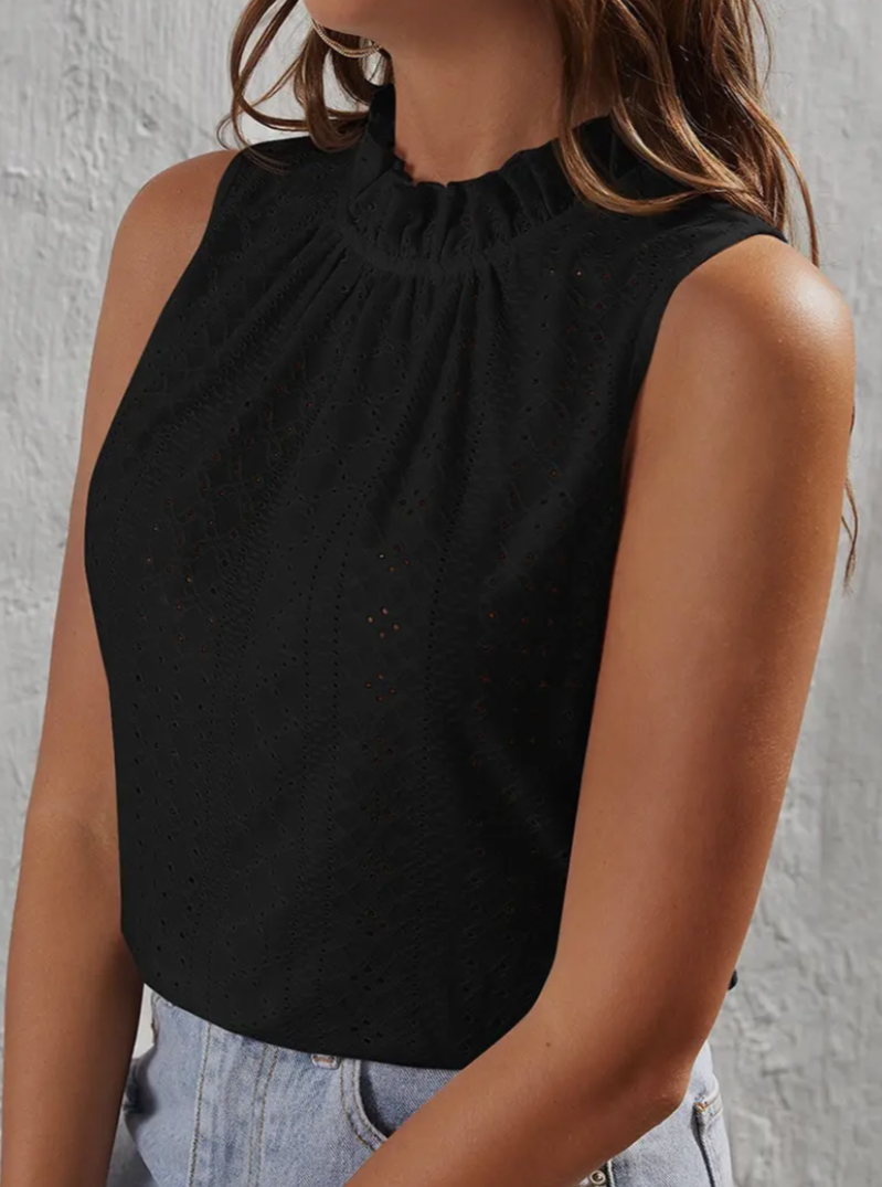 Black Ruffle Neck Eyelet Top - Calla Lily Cosmetics + CL kids