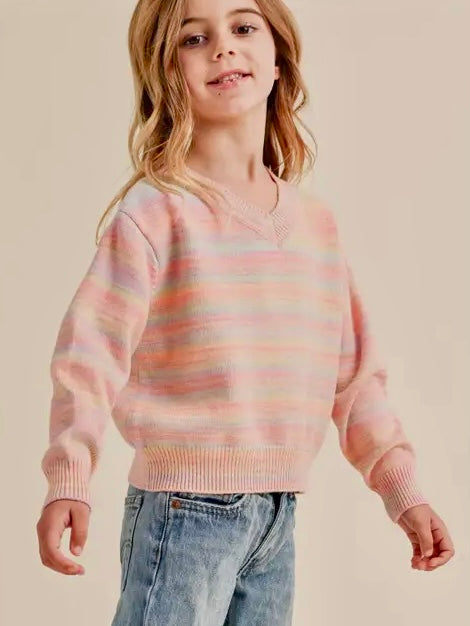 V-Neck Striped Sweater - Little Kids - Calla Lily Cosmetics + CL kids