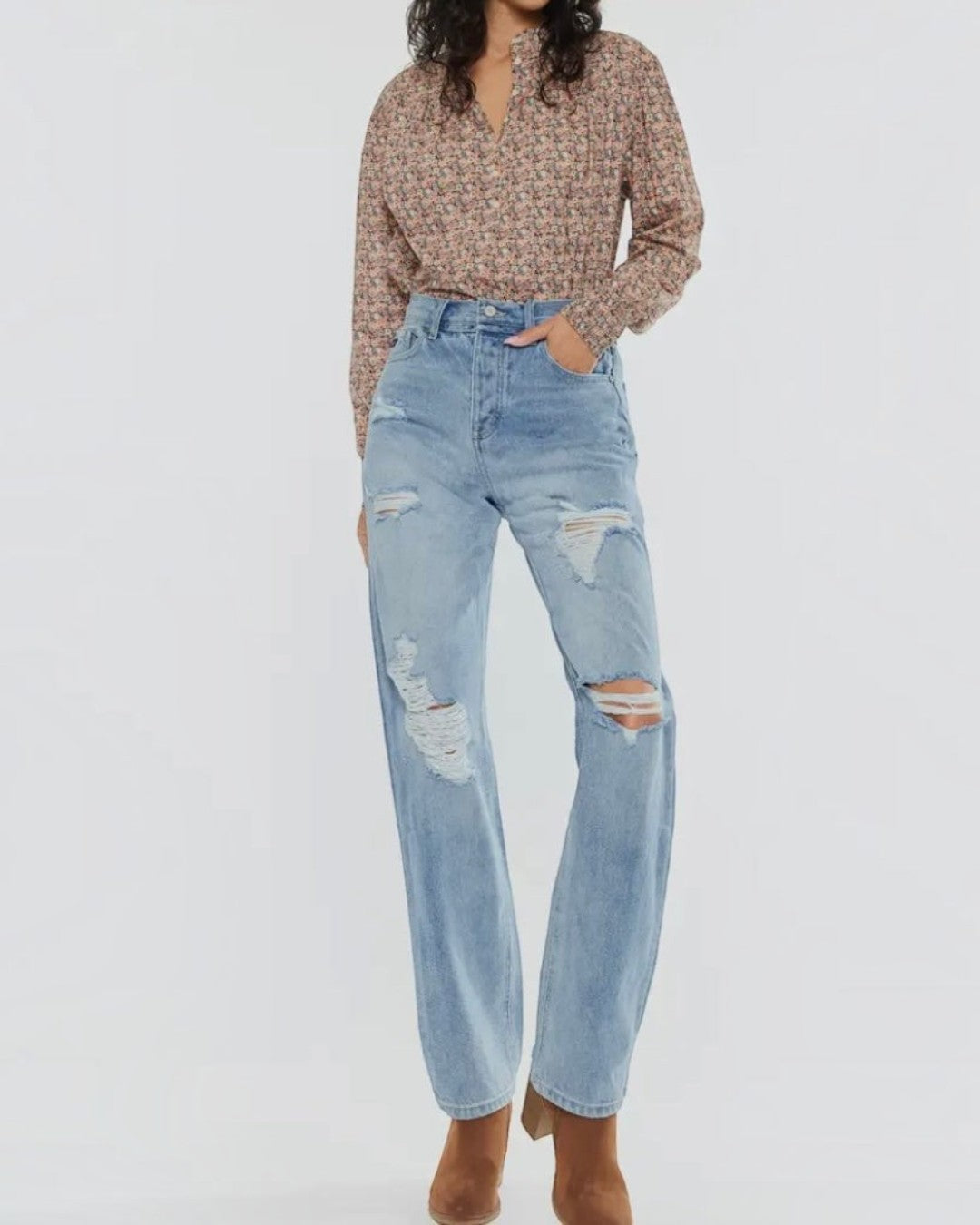 Kan Can Distressed Straight Leg Jeans - Calla Lily Cosmetics + CL kids