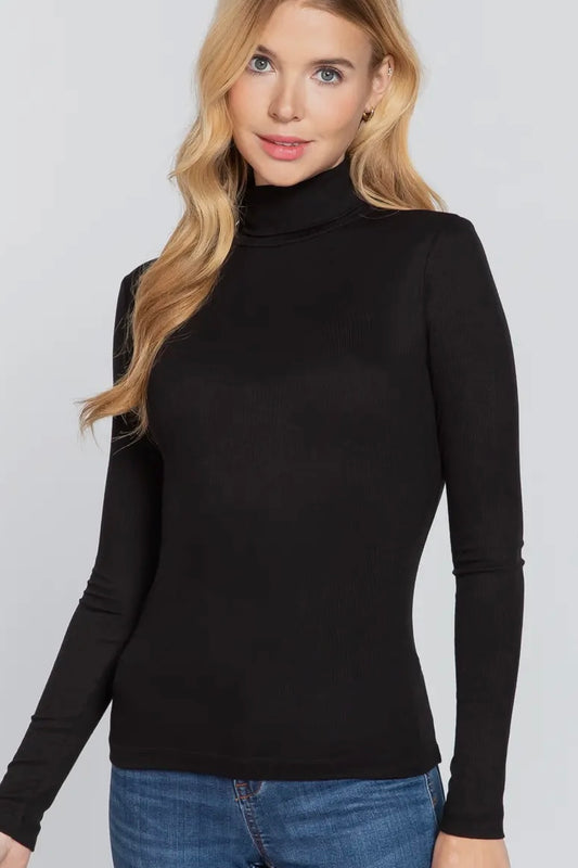 Ribbed Turtleneck-Black