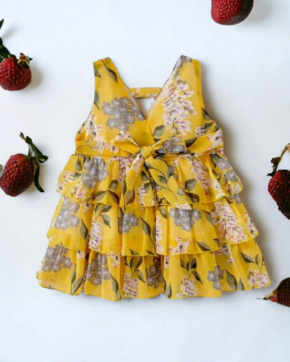 Little Girls Yellow Floral Ruffle Dress - Calla Lily Cosmetics + CL kids