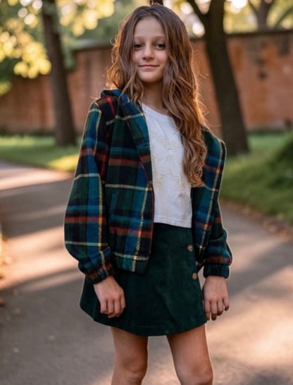 Girl's Green Plaid Flannel Jacket