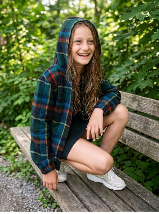 Girl's Green Plaid Flannel Jacket