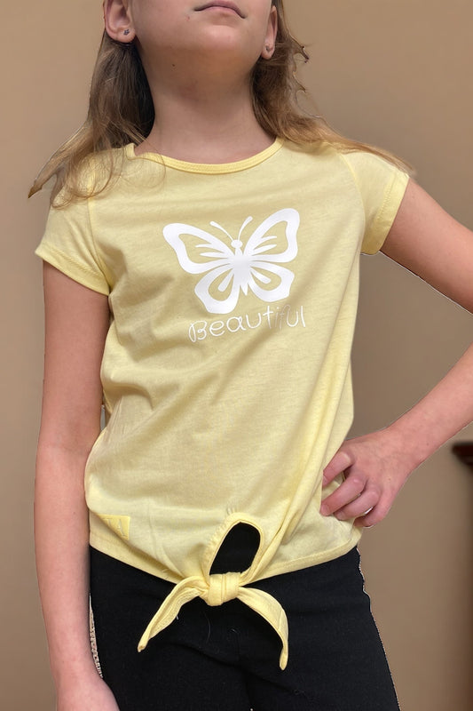 Girl’s Knot Tee - Light Yellow - Calla Lily Cosmetics + CL kids