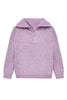 Purple knitted sweater with a hood on a white background