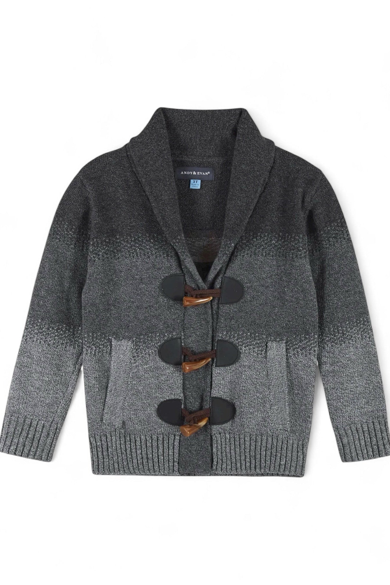 Gray sweater with wooden buttons on a white background