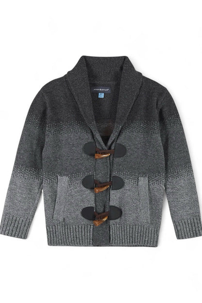 Gray sweater with wooden buttons on a white background