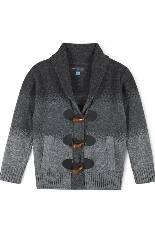 Gray sweater with wooden buttons on a white background