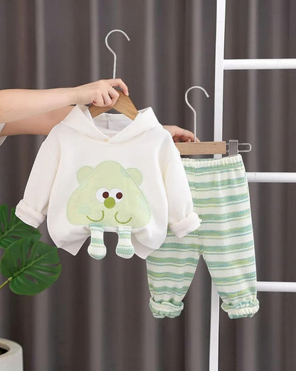 Green Cartoon Hoodie with Striped Joggers - Calla Lily Cosmetics + CL kids