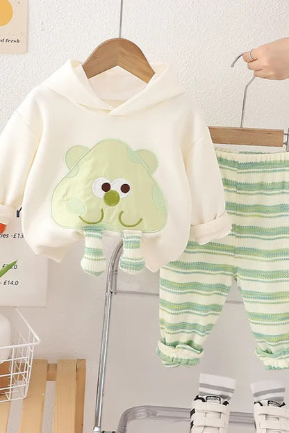 Green Cartoon Hoodie with Striped Joggers - Calla Lily Cosmetics + CL kids