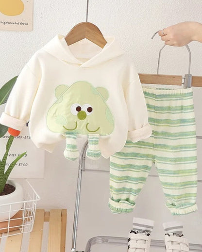 Green Cartoon Hoodie with Striped Joggers - Calla Lily Cosmetics + CL kids