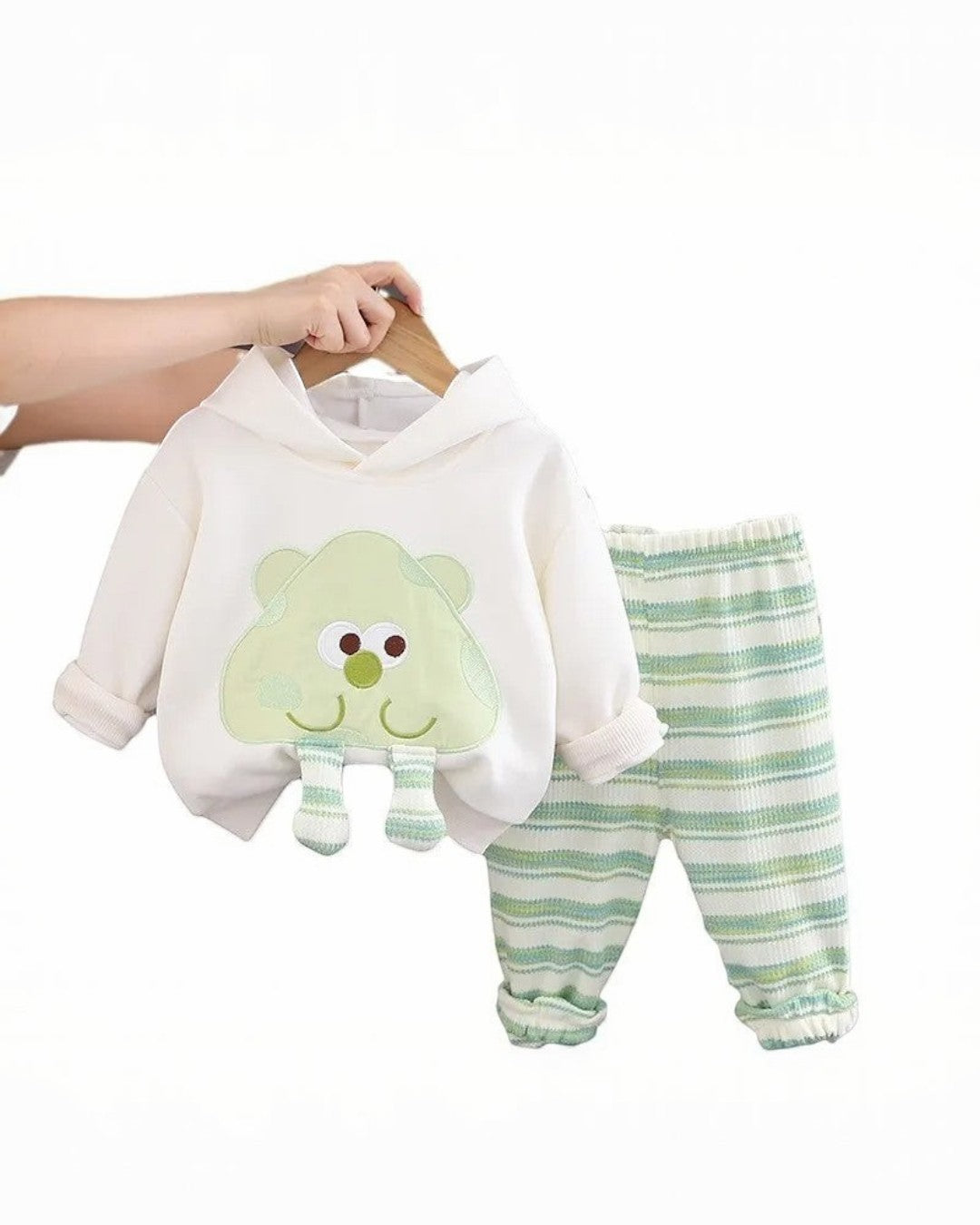 Green Cartoon Hoodie with Striped Joggers - Calla Lily Cosmetics + CL kids