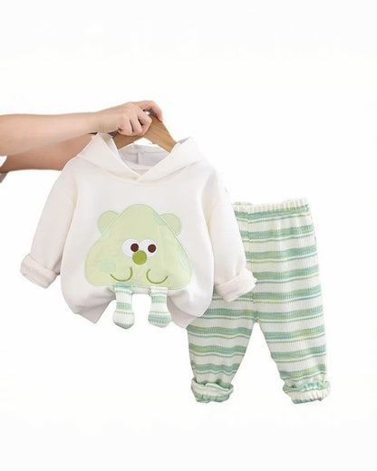 Green Cartoon Hoodie with Striped Joggers - Calla Lily Cosmetics + CL kids