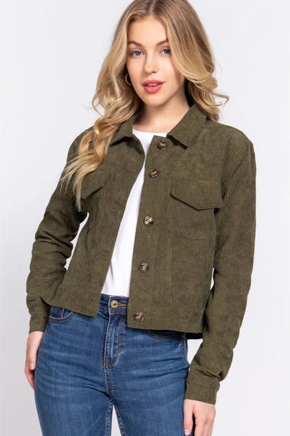 Junior - Olive Green Corduroy Jacket