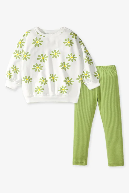 Green Flower Sweatshirt/Legging Set