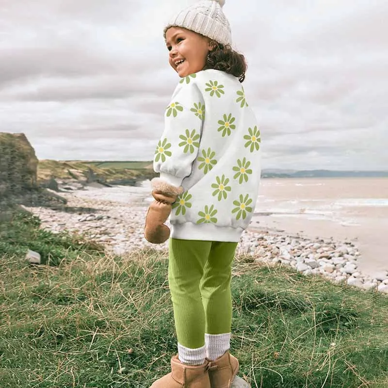 Green Flower Sweatshirt/Legging Set