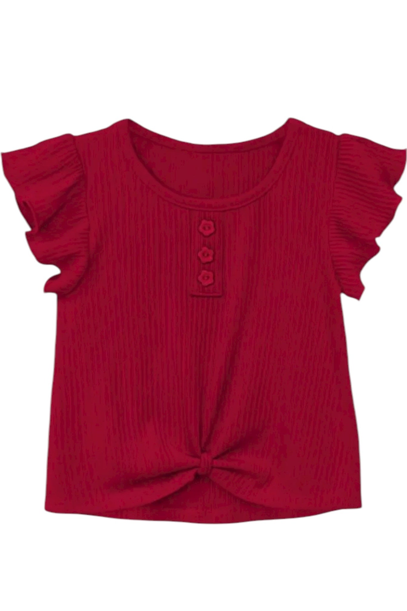 Red blouse with ruffled sleeves on a white background