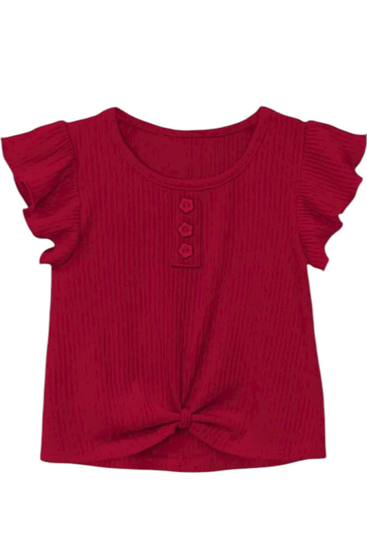 Red blouse with ruffled sleeves on a white background