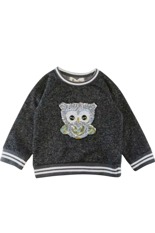 Children's sweater with owl design on a white background