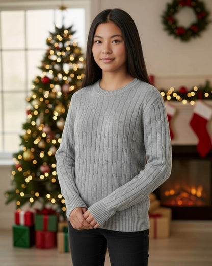 Grey Long Sleeve Cable Sweater