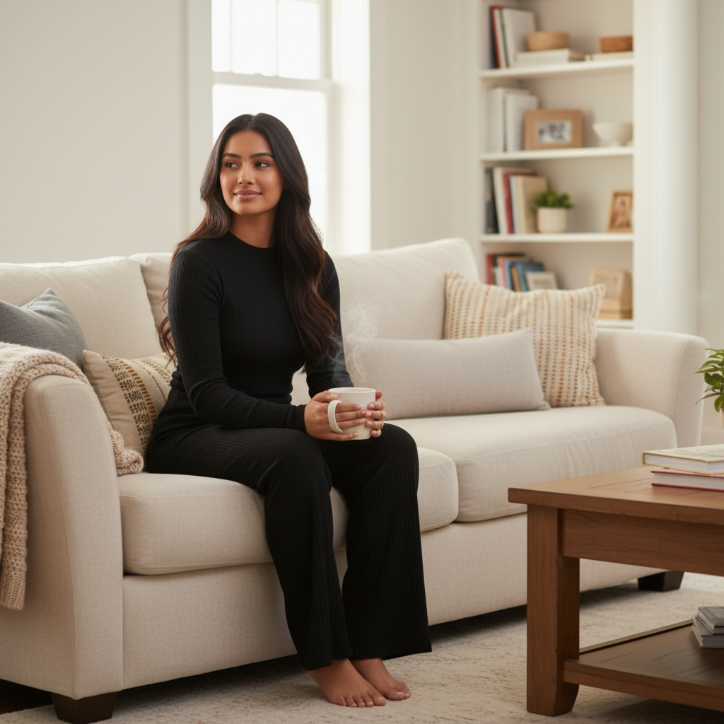 Black - Long Sleeve Draped Top and Flare Pants