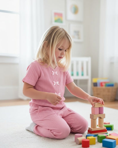Toddler's Crinkle Plisse Pant Set w/ Bows
