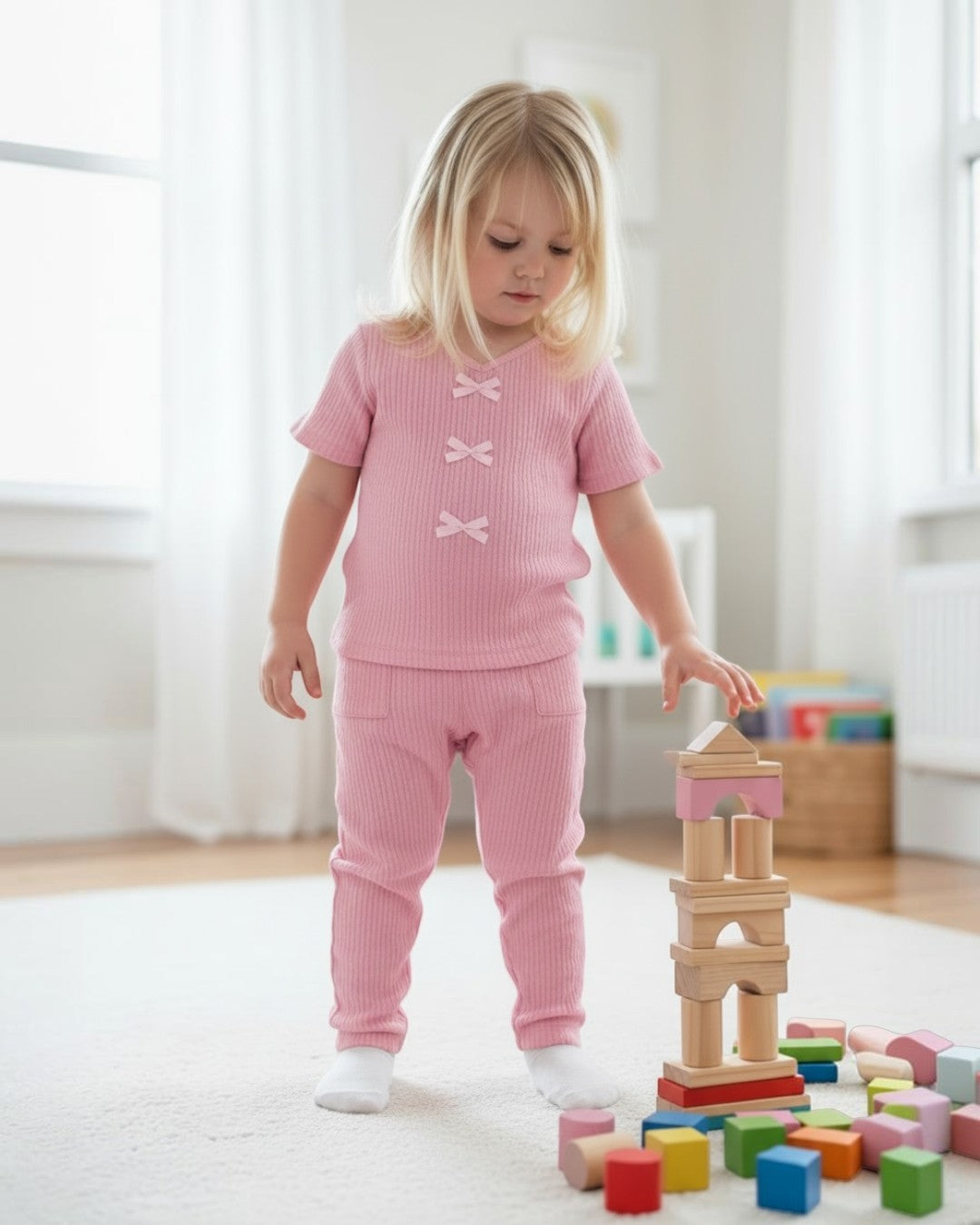 Toddler's Crinkle Plisse Pant Set w/ Bows