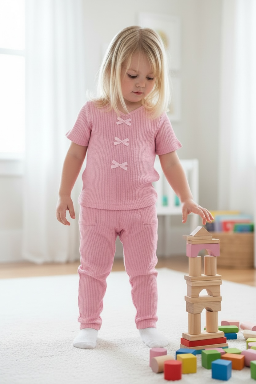 Toddler's Crinkle Plisse Pant Set w/ Bows