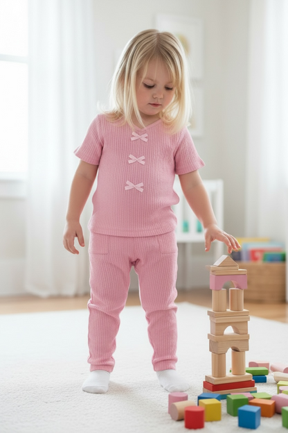 Toddler's Crinkle Plisse Pant Set w/ Bows