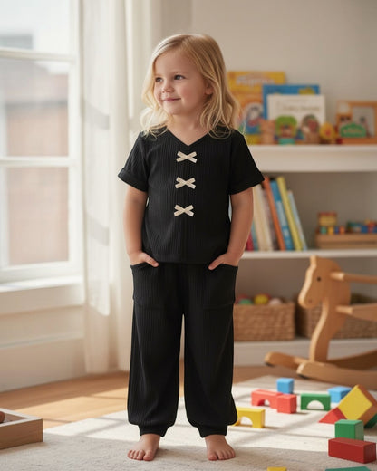 Toddler's Crinkle Plisse Pant Set w/ Bows