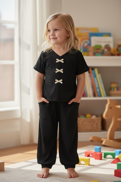 Toddler's Crinkle Plisse Pant Set w/ Bows